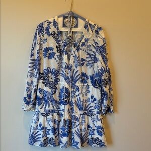 FARM Rio Long Sleeve Blue and White Dress